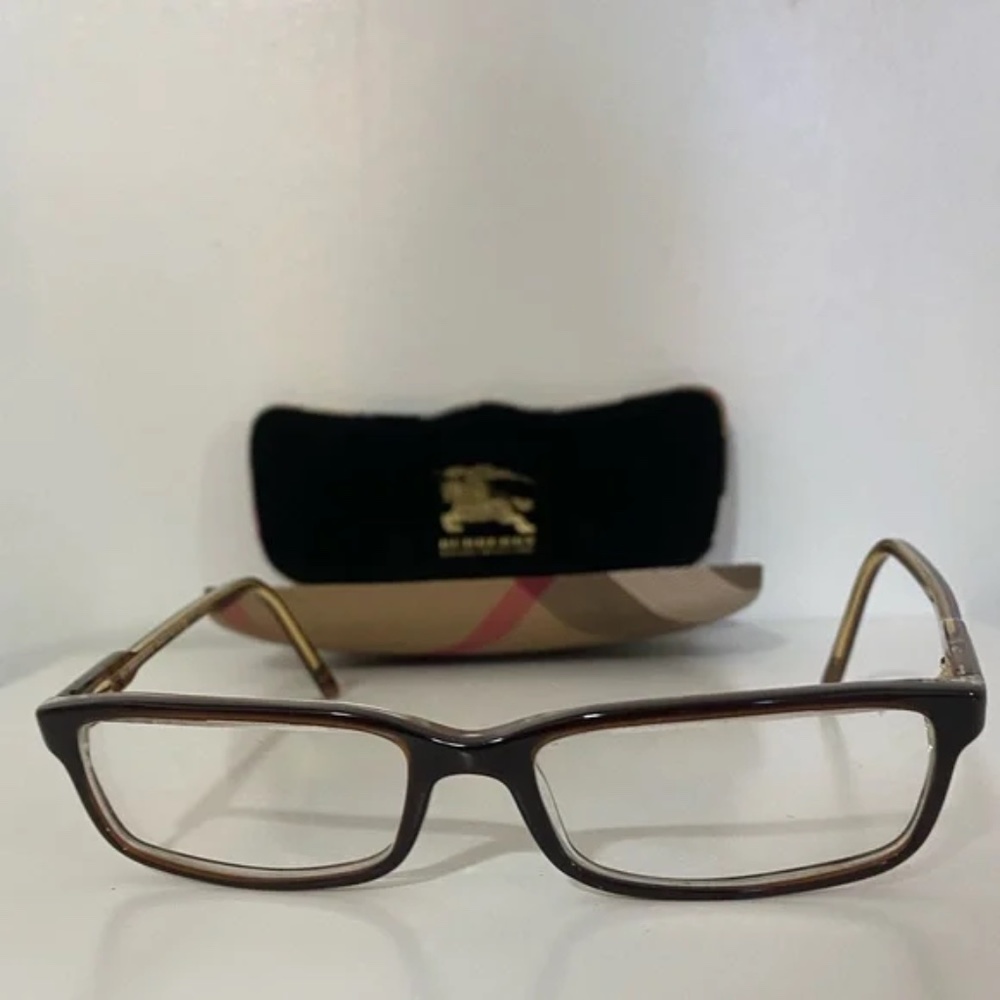 Burberry Women's Glasses with Brown Frame and Gold Arms